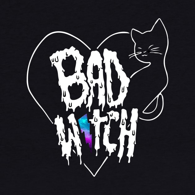 Bad Witch Galaxy Aesthetic Wiccan Halloween Black Cat by Prolifictees